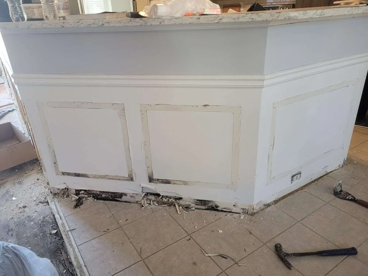 Water damage and mold on kitchen during Storm Damage Restoration in Mooresville